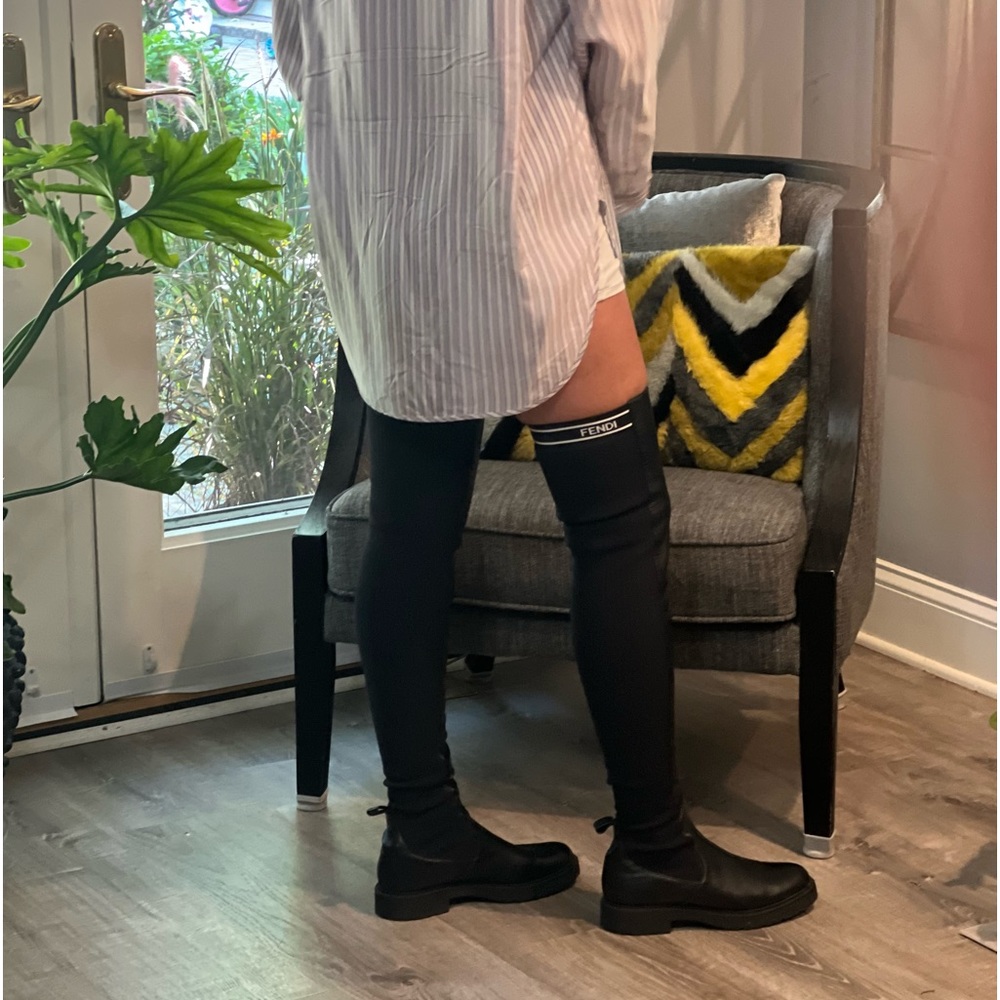 .  Fendi  Leather Over-The-Knee Sock Boots - Picture 5 of 9